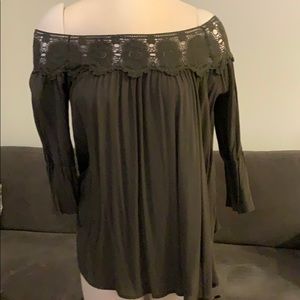 Semi sheer off the shoulder 3/4 length sleeve top